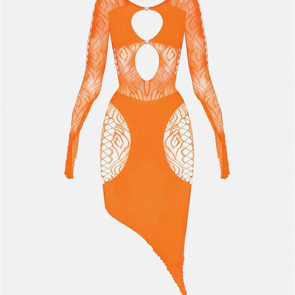 POSTER GIRL Asymmetrical Orange Lace Dress